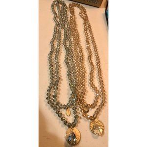 two long glass crystal cuts necklaces in smoke and pink colors